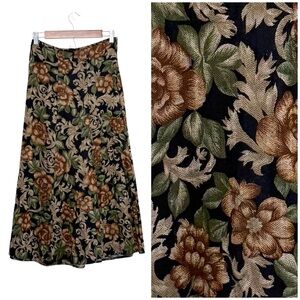 Vintage Floral Maxi Skirt Boho Cottagecore Academia Size Brown Black Rust Size M